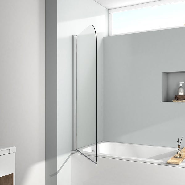 EMKE Badewannenaufsatz 80 x 140 cm, Duschwand für Badewanne, 6 mm ESG-Sicherheitsglas mit Nano-Beschichtung, Schwenktür mit Hebe-Senk-Funktion, Chrom
