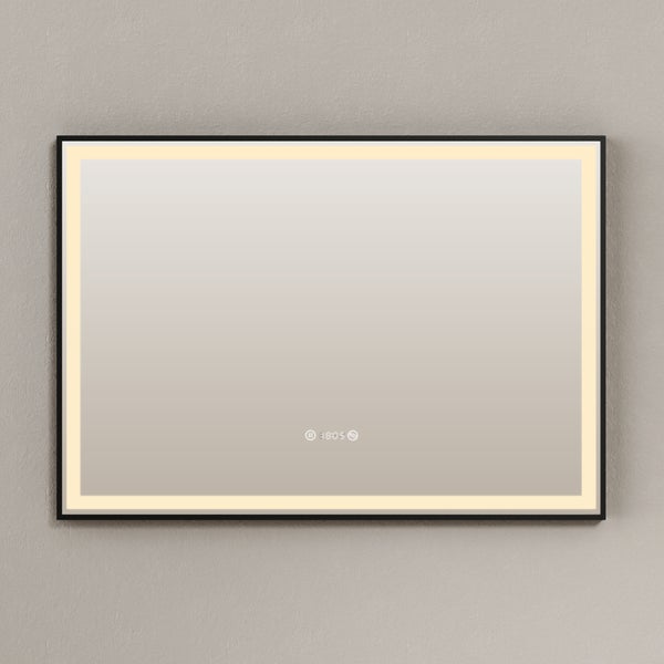 Rechteckiger Spiegel mit Beleuchtung und schwarzem Rahmen