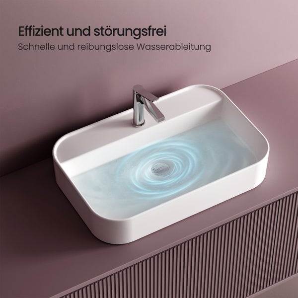 EMKE Aufsatzwaschbecken 700x400 mm, Keramik, Eckiger Waschtisch mit Hahnloch, Pflegeleicht, für Wand- oder Aufsatzmontage, Glänzend Weiß, für Badezimmer