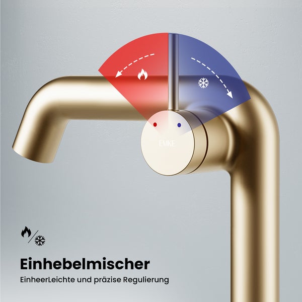 EMKE  Waschtischarmatur für Aufsatzwaschbecken Champagnergold, 222x200x76 mm, Einhebelmischer mit Warm- & Kaltwasser, wassersparend & pflegeleicht, G3/10,  einfache Montage, für Bad & Küche geeignet