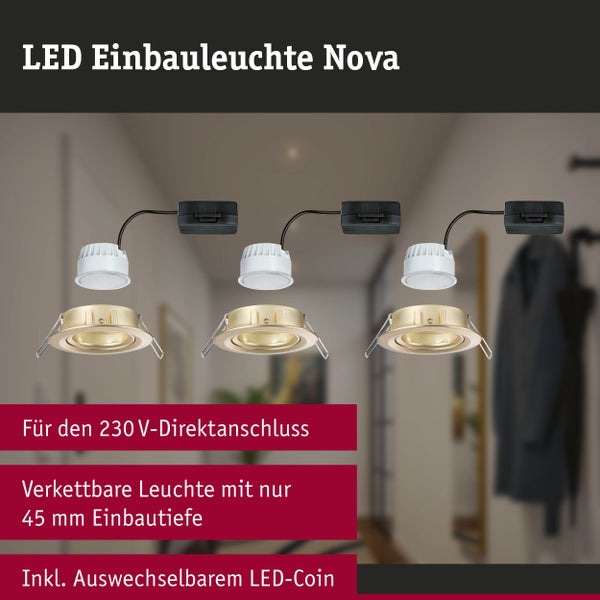 LED Einbauleuchte Nova Coin 3er-Set rund 84mm 50° Coin 3x6W 3x470lm 230V 2700K Gold matt