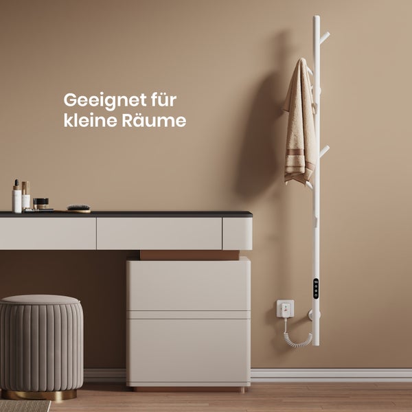 EMKE Elektrischer Handtuchheizkörper 150 cm, Baumförmig Vertikal, 100 W, LCD-Touch, Thermostat & Timer, WiFi, Weiß, für Badezimmer