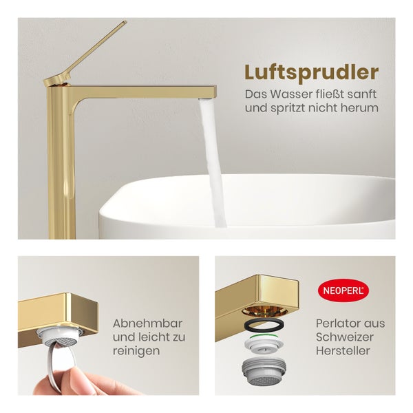 Waschtischarmatur mit Luftsprudler und herausnehmbarem Perlator