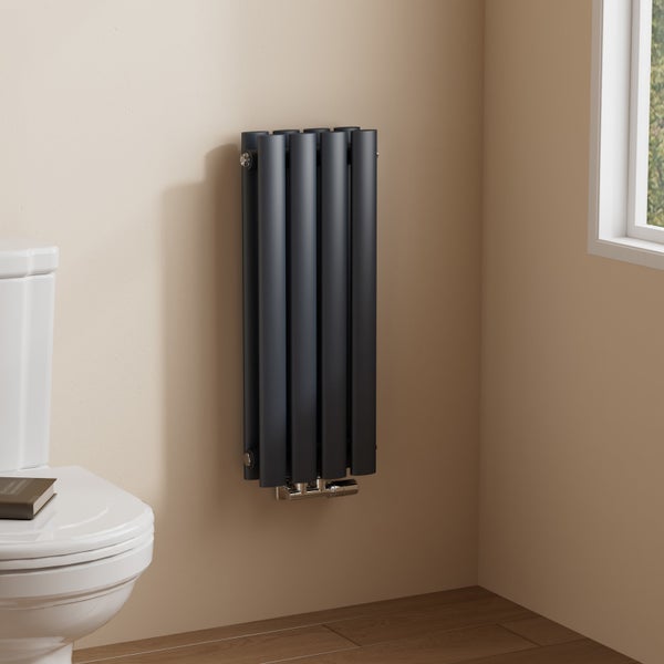 EMKE Badheizkörper 600×240 mm, Designheizkörper, Vertikal, Doppelrohr oval, 248 W, Anthrazit, für Warmwasserbetrieb, für Bad, Zentralanschluss