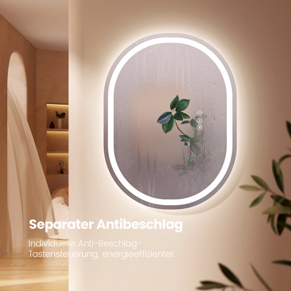 EMKE Badezimmerspiegel mit Beleuchtung 600x800 mm – Oval, Dimmbar, Antibeschlag, Stromausfall-Speicher, Touch-Schalter, 5mm Rostfreier Spiegel, Mattierte Spiegelkante, IP44