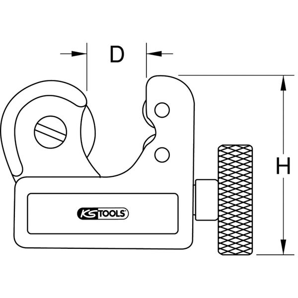 KS Tools Logo mit schematischer Darstellung einer Rohrschneiders mit Maßangaben