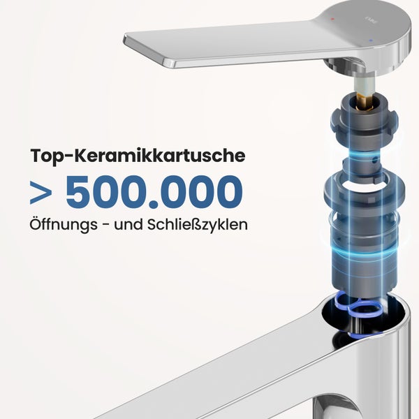 Emke Einhebel-Waschtischarmatur, Badarmaturen, Waschbecken Armatur - Schweizer Design, Minimalistisches Design，3/8 Zoll, Wassersparend, Korrosionsschutz, Warm- & Kaltwasser, Bleifreies Messing, Pflegeleicht -Chrom