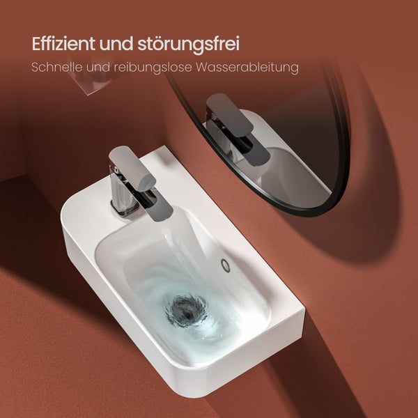 EMKE Hängewaschbecken 450 x 265 mm, Eckiges Keramik Waschbecken, mit Hahnloch links, glänzend Weiß, Höhe 156 mm, pflegeleicht, für Badezimmer