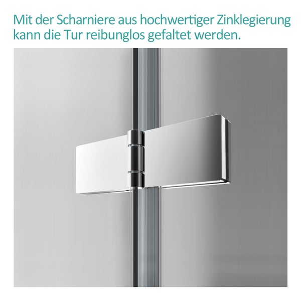 EMKE Eckdusche Duschkabine Eckeinstieg höhe 195cm Duschwand, BxT: 75x100 cm, Duschabtrennung 6mm ESG Nano Glas Hebe-Senk Mechanismus Falttür Chrom