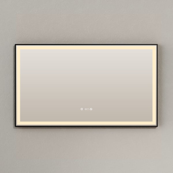 Rechteckiger Spiegel mit LED-Beleuchtung und schwarzem Rahmen für das Badezimmer