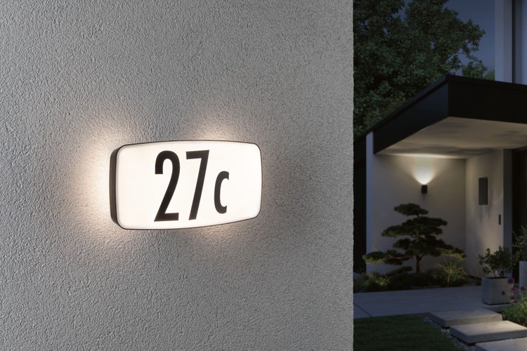 LED Hausnummernleuchte Sheera Dämmerungssensor Dämmerungsgesteuerter Bewegungsmelder (HF) seewasserresistent IP44 276x73mm 3000K 6,5W 460lm 230V Anthrazit Kunststoff