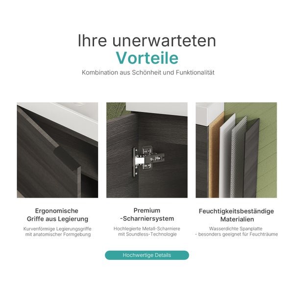 EMKE Waschtisch-Set 41,7 × 24 × 64,6 cm (B×T×H), mit Soft-Close-Funktion, Ablageboden, reversibel, Anthrazit, für Badezimmer