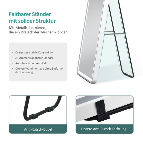 Faltbarer Spiegel mit Metallschanieren und Anti-Rutsch-Elementen
