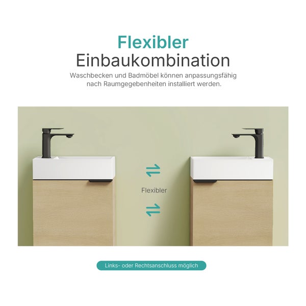 Flexibles Waschbecken mit Waschtischunterschrank zur flexiblen Badgestaltung