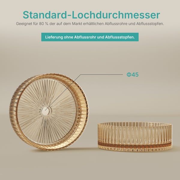 Zwei runde Waschbeckenstöpsel aus Glas mit Standardlochdurchmesser 45 Millimeter