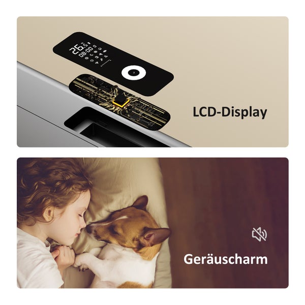 Nahaufnahme des LCD-Displays und Geräuscharmfunktion