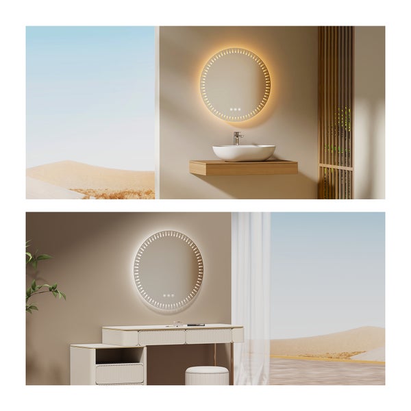 EMKE LED Badspiegel Ø50 cm, rundumlaufende LED-Hintergrundbeleuchtung, Touchschalter, 3 Farbtemperaturen, dimmbar, Antibeschlag, IP44, für Badezimmer