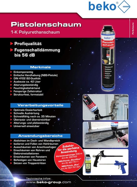 beko 6 x beko Pistolenschaum Polyurethanschaum 750 ml inkl. Universalreinger 500ml