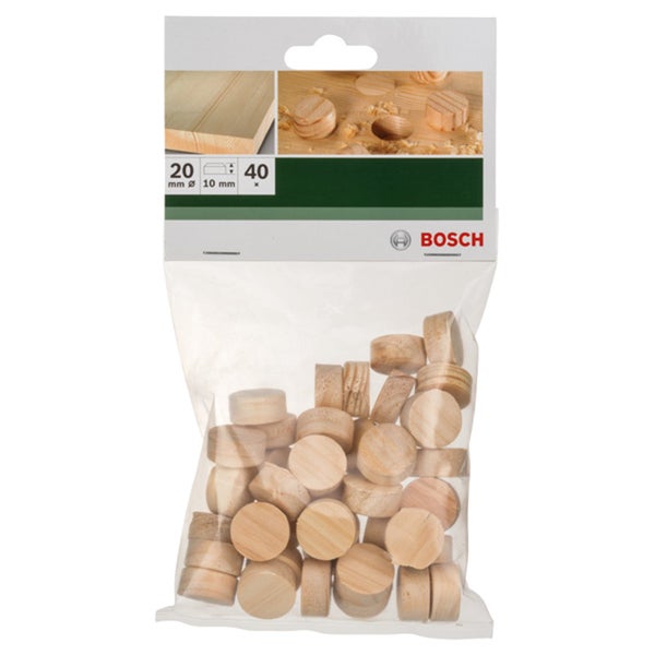 Bosch Astlochbohrer Holzstopfen 20 Millimeter Durchmesser 10 Millimeter Hoehe 40 Stueck in Beutel