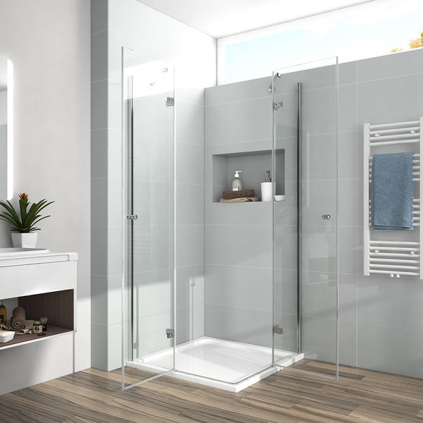 EMKE Duschkabine Eckeinstieg 80x90cm, Dusche Duschabtrennung mit 5 mm NANO-Glas, 185cm Höhe