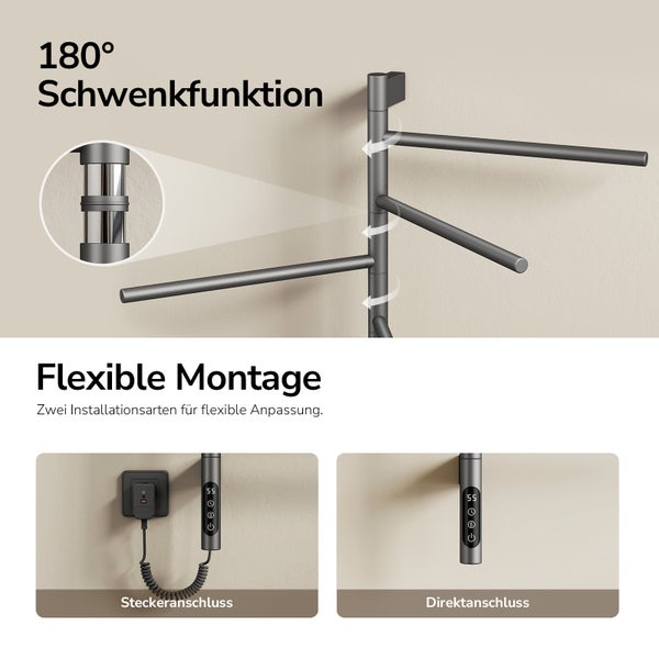 EMKE Elektrischer Handtuchheizkörper 78,2 x 45 cm 135 W mit Smart-Home-Steuerung IP45 Anthrazit