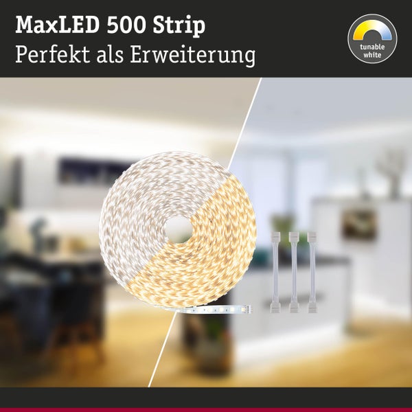 MaxLED 500 LED-Leiste in einer Küchenszene mit Gemüse und Spüle. Einfache Verbindung, Montage und Steuerung.