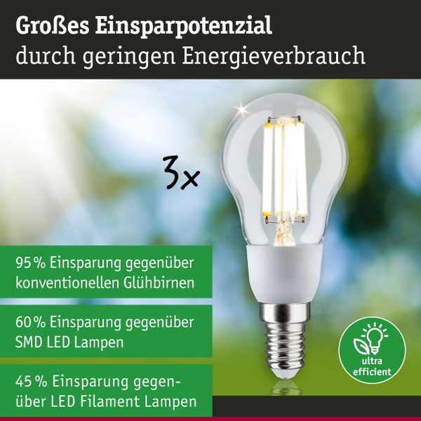 Eco-Line Filament 230V LED Tropfen E14 3er-Set 100mm 3x525lm 3x2,5W 3000K Klar