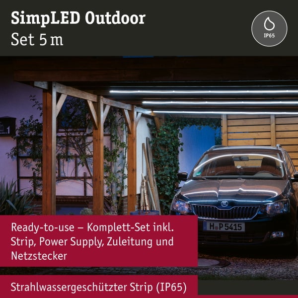 SimpLED LED Strip Outdoor Komplettset 5m beschichtet IP65 20W 420lm/m 40 LEDs/m 6500K 24VA