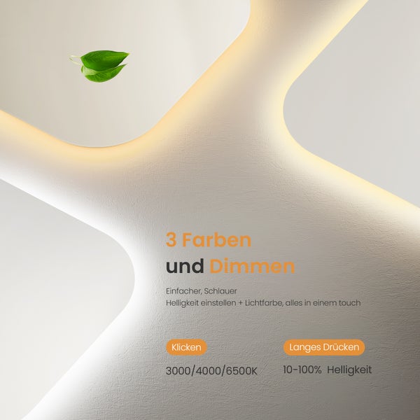 EMKE LED Badspiegel 60 x 60 cm, rahmenloses Design, 3 Farbtemperaturen & Helligkeit einstellbar, mit Memory-Funktion, horizontal montierbar, IP44, für Bad