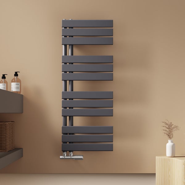 EMKE Badheizkörper Flach 1041x400 mm, Handtuchwärmer für Badezimmer Handtuchtrockner, Panel Handtuchhalter Seitenanschluss für Wasser 456W Anthrazit