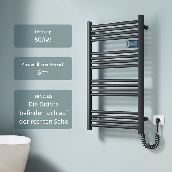 EMKE Badheizkörper Elektrisch mit Intelligenten Thermostat Gerade mit Seitenanschluss mit Heizstab,Aluminium Anthrazit