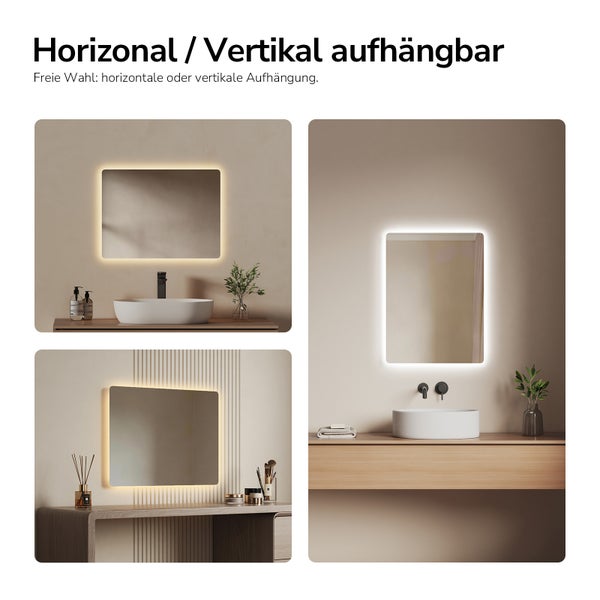 Spiegel mit Beleuchtung zur horizontalen oder vertikalen Anbringung im Badezimmer