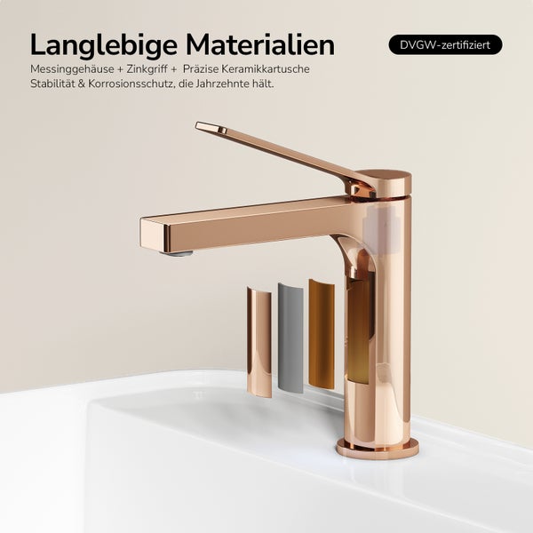 Wasserhahn aus Messing und Zink mit Keramikkartusche und DVGW-Zertifizierung