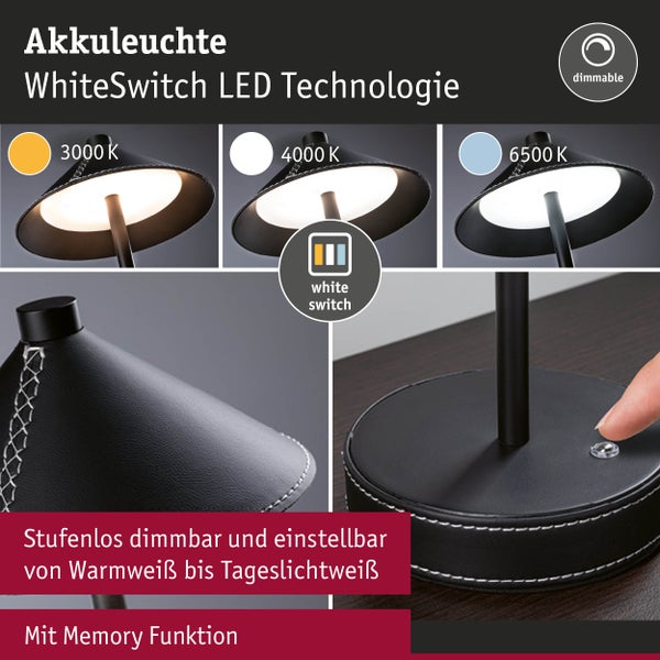 Mobile Tischleuchte Pellini White Switch 300lm 2W Schwarz matt