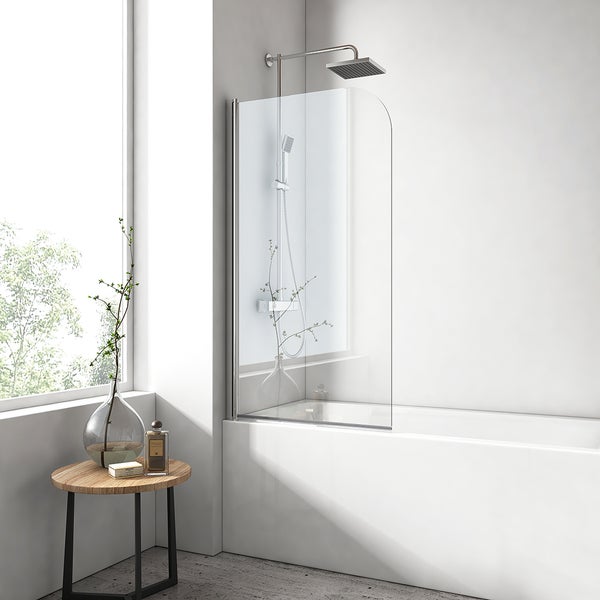 EMKE Badewannenaufsatz 90 x 140 cm, Duschwand für Badewanne, 6 mm ESG-Sicherheitsglas mit Nano-Beschichtung, Schwenktür mit Hebe-Senk-Funktion, Chrom