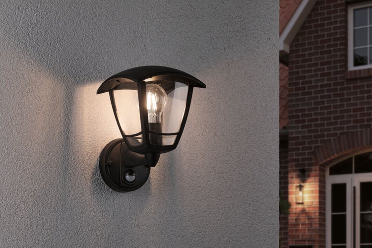 Außenwandleuchte Classic Curved Dämmerungsgesteuerter Bewegungsmelder (IR) IP44 eckig 164x180mm max. 12W 230V Schwarz Kunststoff