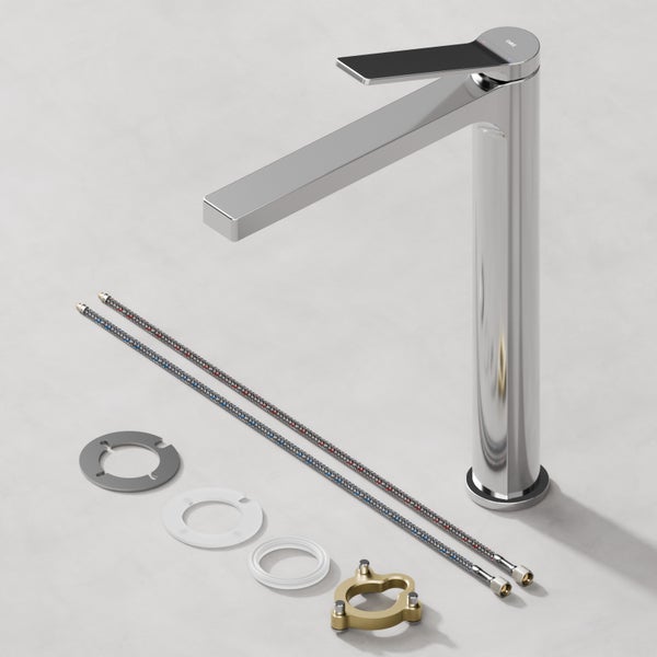 Emke Einhebel-Waschtischarmatur, Badarmaturen, Waschbecken Armatur - Schweizer Design, Minimalistisches Design，3/8 Zoll, Wassersparend, Korrosionsschutz, Warm- & Kaltwasser, Bleifreies Messing, Pflegeleicht -Chrom