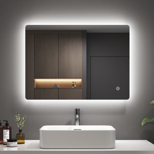 EMKE Badspiegel mit Beleuchtung 70x50 cm, LED-Spiegel mit Touchschalter, 3 Lichtfarben einstellbar, Beschlagfreie, Anti-Rost Spiegel, IP44, für Bad
