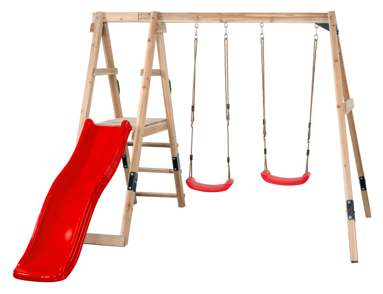 Holzschaukel mit Rutsche für den Garten