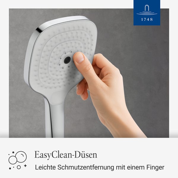 Handbrause mit reinigungsfreundlichen Silikondüsen zur einfachen Schmutzentfernung mit einem Finger