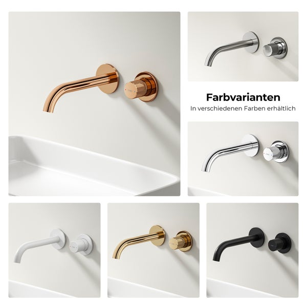 Verschiedene Farbvarianten einer Badezimmerarmatur für die Wandmontage