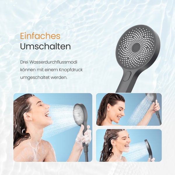 EMKE Duschsystem 601x395x135 mm mit Handbrause, Ablagearmatur, Höhenverstellung und 3 Strahlarten, mit Neoperl-Perlator & integriertem Filter, für Badezimmer, Matt Anthrazit