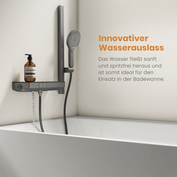 EMKE Duschsystem 601x395x135 mm mit Handbrause, Ablagearmatur, Höhenverstellung und 3 Strahlarten, mit Neoperl-Perlator & integriertem Filter, für Badezimmer, Matt Anthrazit