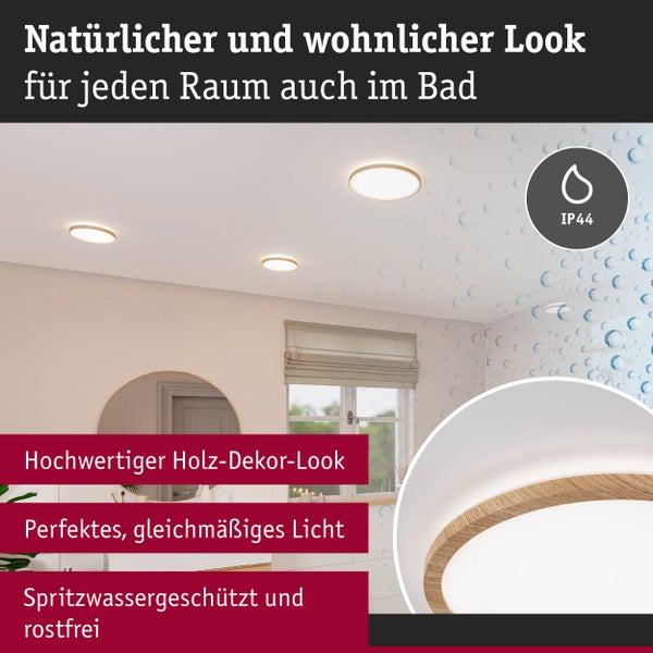 LED Panel Atria Shine Backlight IP44 rund 190mm 11,2W 850lm 4000K Holzoptik