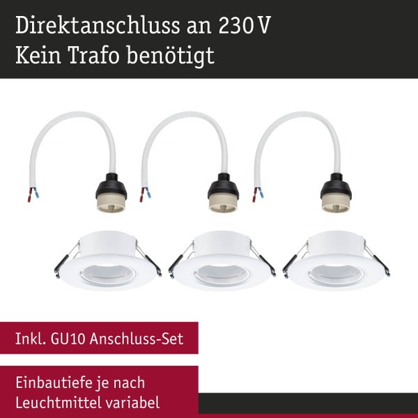 Einbauleuchte 3er-Set starr rund 90mm GU10 max. 3x10W 230V dimmbar Weiß