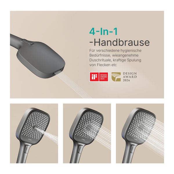 Vier-in-eins Handbrause für verschiedene Hygienebedürfnisse mit Design Award Siegel