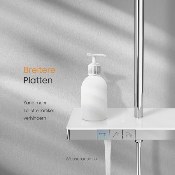 EMKE Duschsystem Thermostat Duschset mit 40cm Thermostatische Platt, Höhe 83 cm, 3 Strahlart(en), Brausestange, Handbrause, Regendusche, Wasserauslass