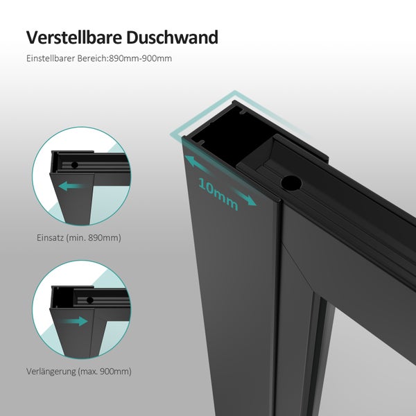 Walk-in-Dusche EMKE Eckdusche Duschabtrennung , Walk in Duschen, Glas Duschwandmit 8mm Nano-Beschichtung ESG Klares Sicherheitsglas, Schwarz, 100cm Breit , Höhe 200 cm