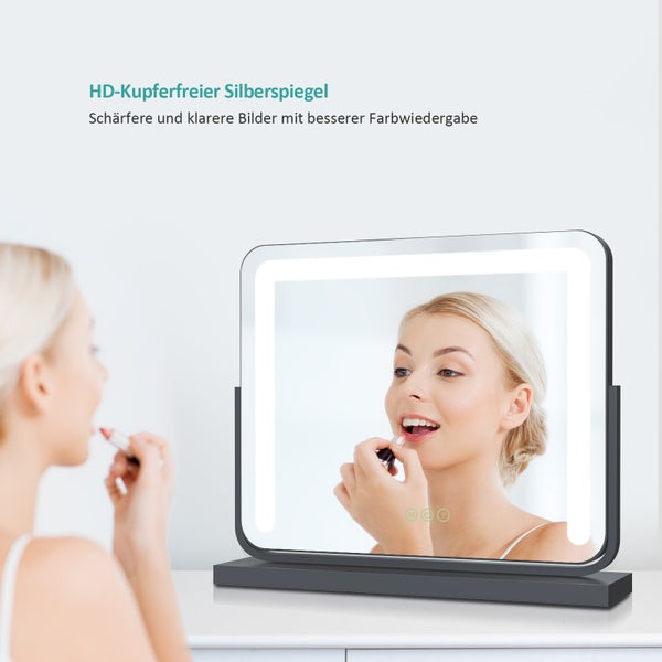 EMKE LED-Kosmetikspiegel, Standmodell mit Touchschalter und Speicherfunktion, dimmbarertischspiegel 500x416mm, Schminktisch-Spiegel 360° drehbar, mit 3 Lichtfarben, netzbetrieben, Schwarz