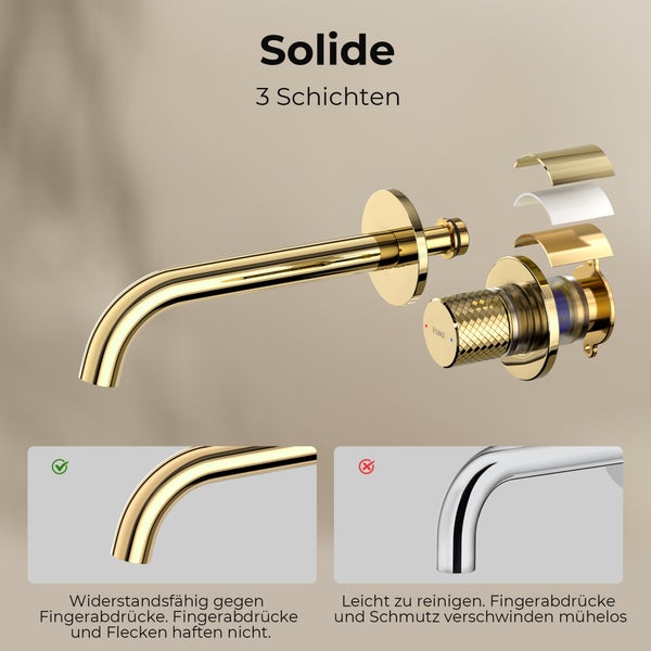 EMKE Unterputz Wandarmatur, 360° schwenkbar, 2-Loch Badarmatur aus Messing, Wandmontage für Waschbecken,288x210x70,Champagnergold
